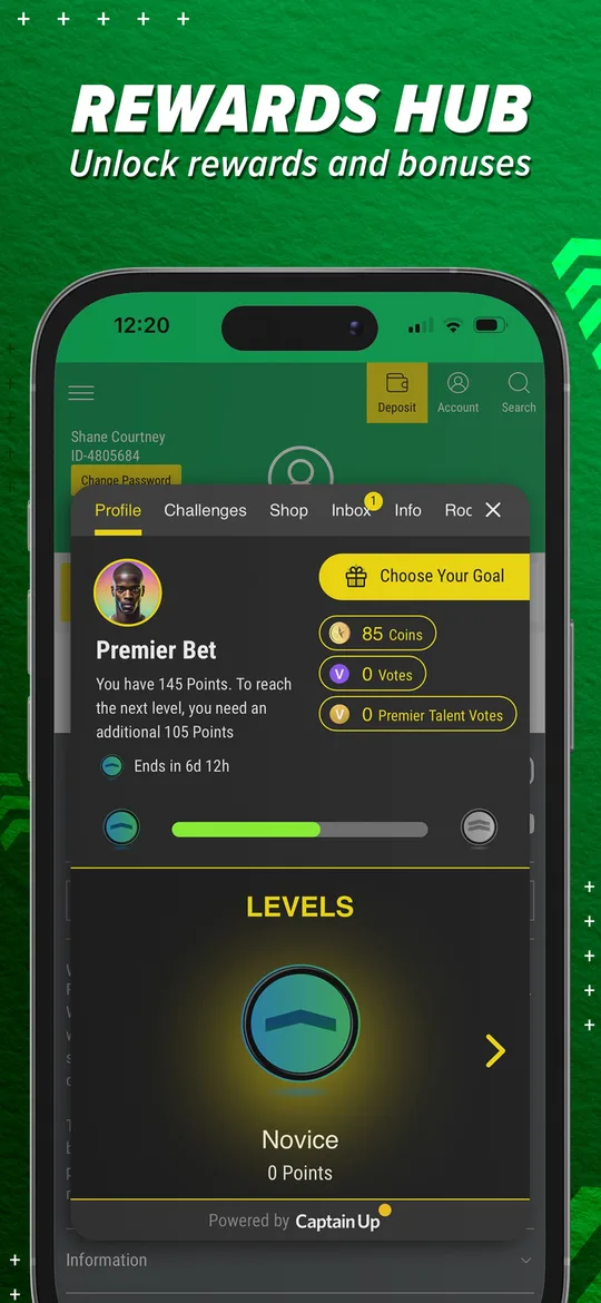 Rewards Hub with points, coins and levels